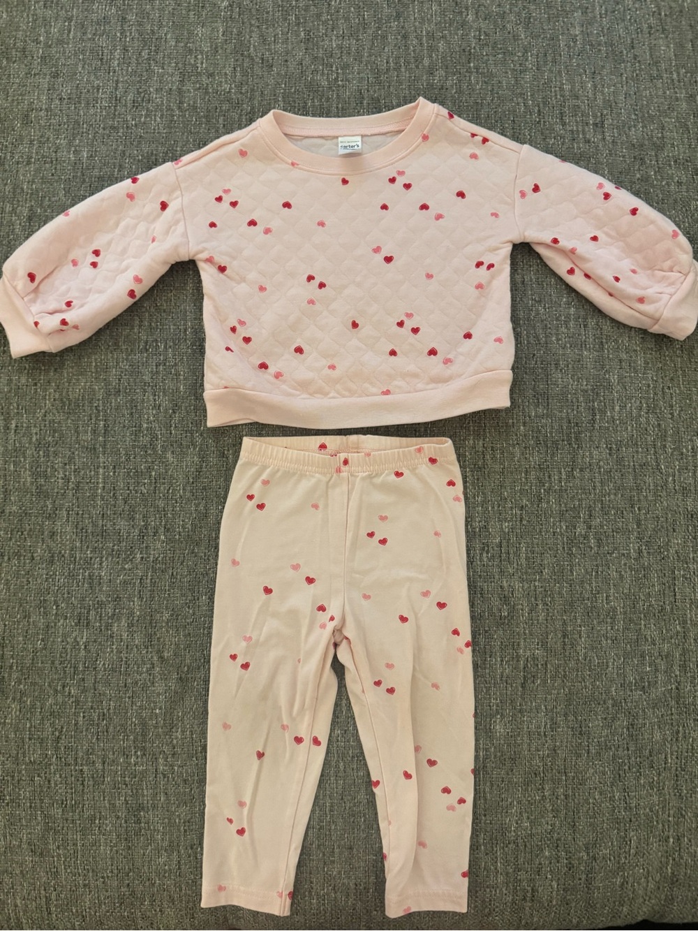 Carter's Child of Mine Pink Quilted Heart Outfit Set 18M